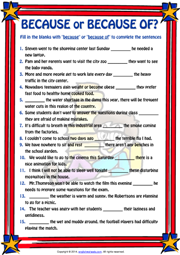 Because and Because of ESL Printable Worksheets and Exercises